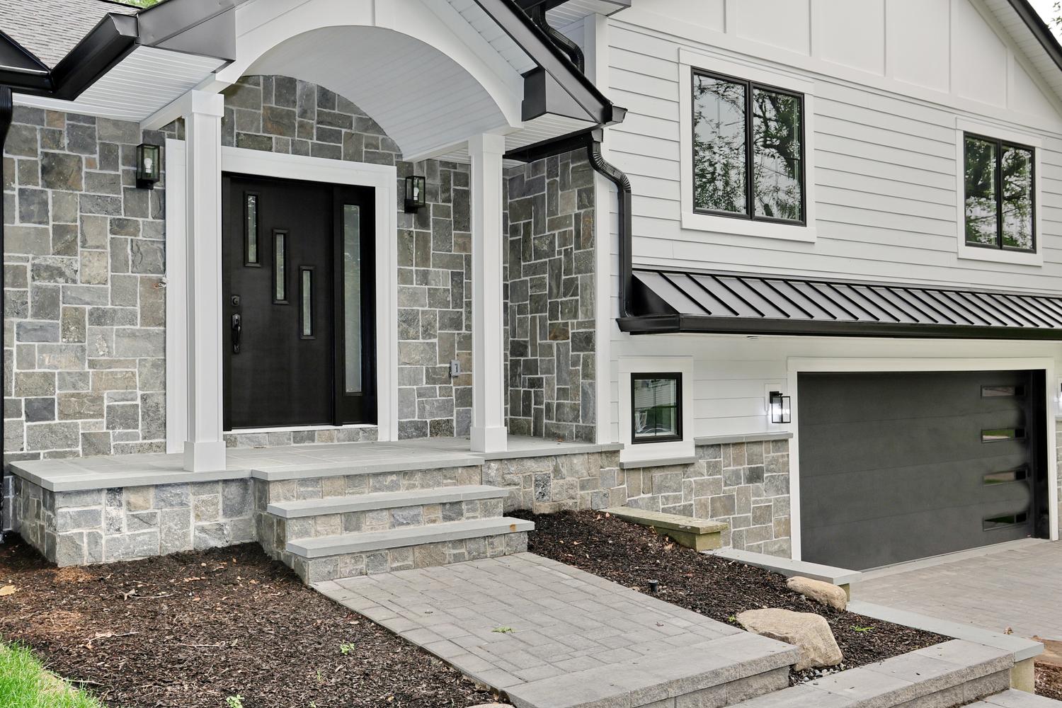 Hillsdale NJ custom home — Front Entry — Black Door Detail — Dadak LLC