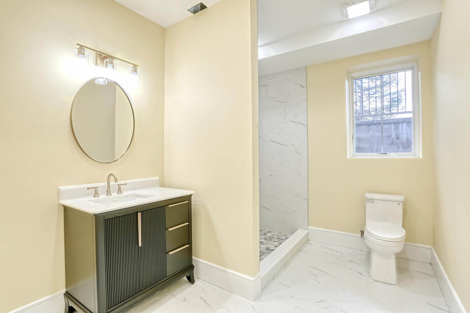Montvale basement — Basement Bathroom Vanity Shower — Dadak LLC
