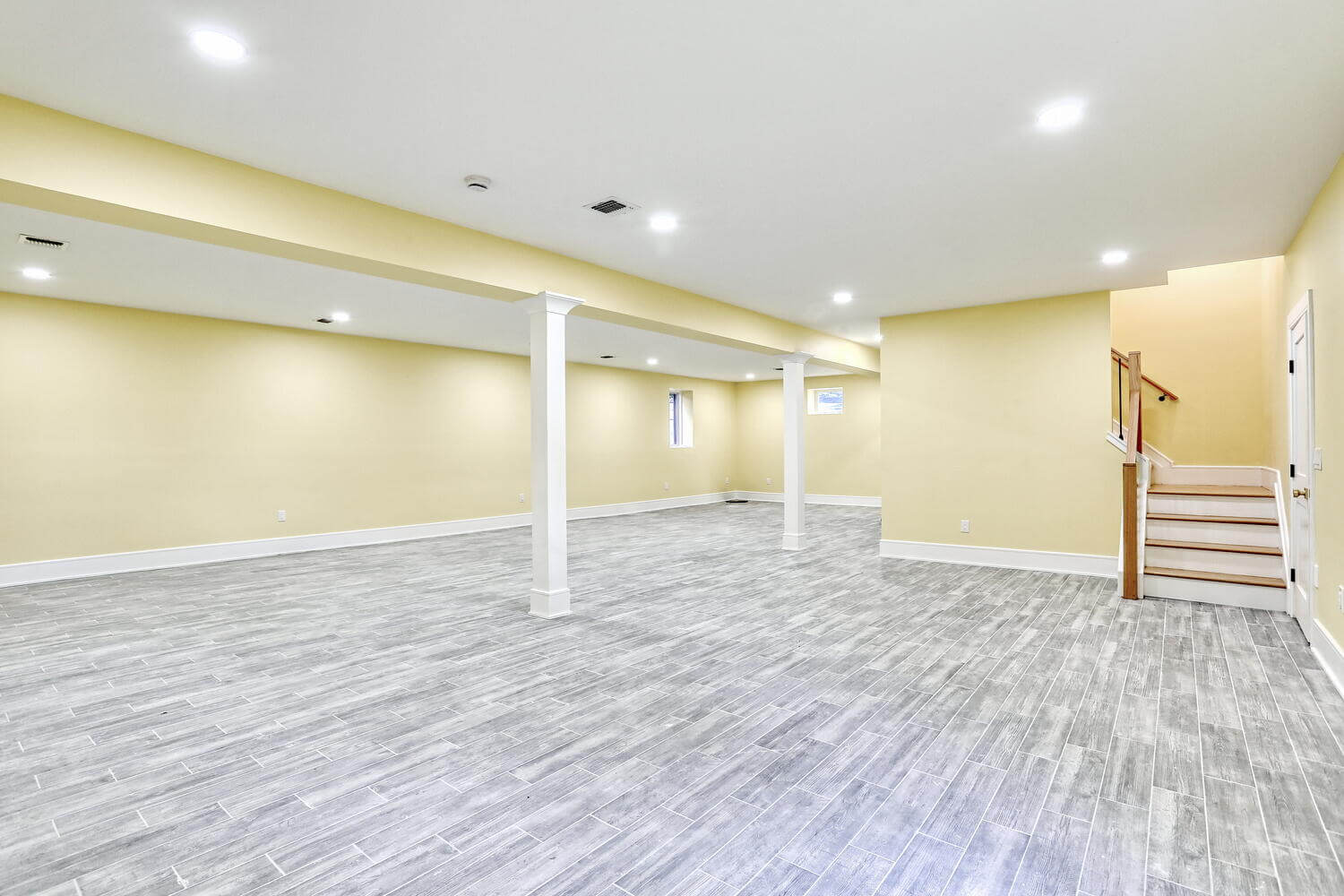 Montvale basement — Basement Staircase Open Space — Dadak LLC