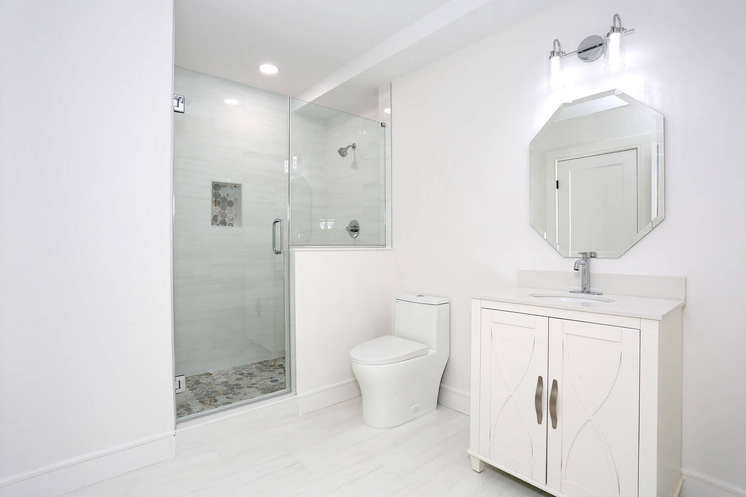 Park Ridge basement — Lower Level Bathroom Vanity And Shower — Dadak LLC